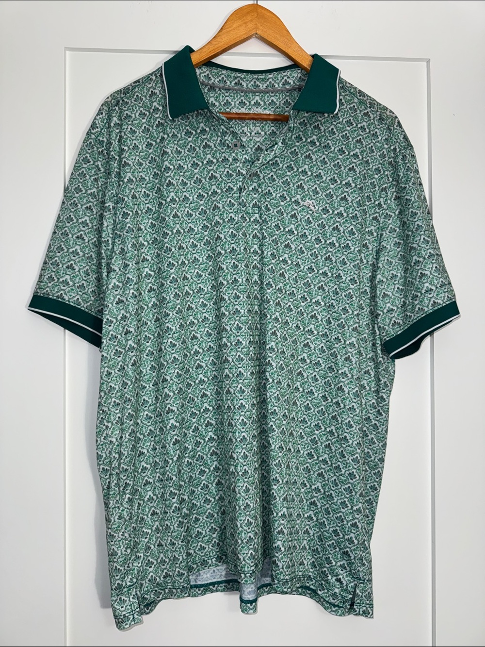 Tommy Bahama Island Zone Green Patterned Short-Sleeve Polo Shirt Sz XL